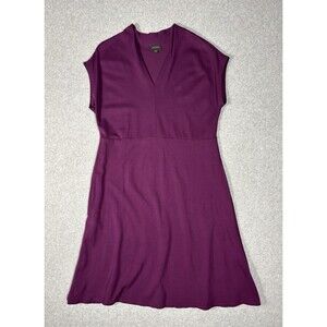 J.Jill Women's Purple Wearever Knit Midi Shift Dress V-Neck Cap Sleeve Size M